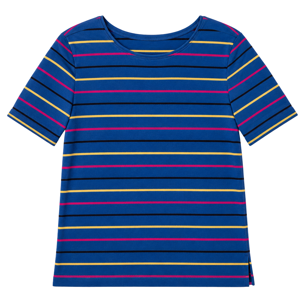 August Max Woman Striped Knit Shirt Size 1X Blue Red Yellow Short Sleeve 1