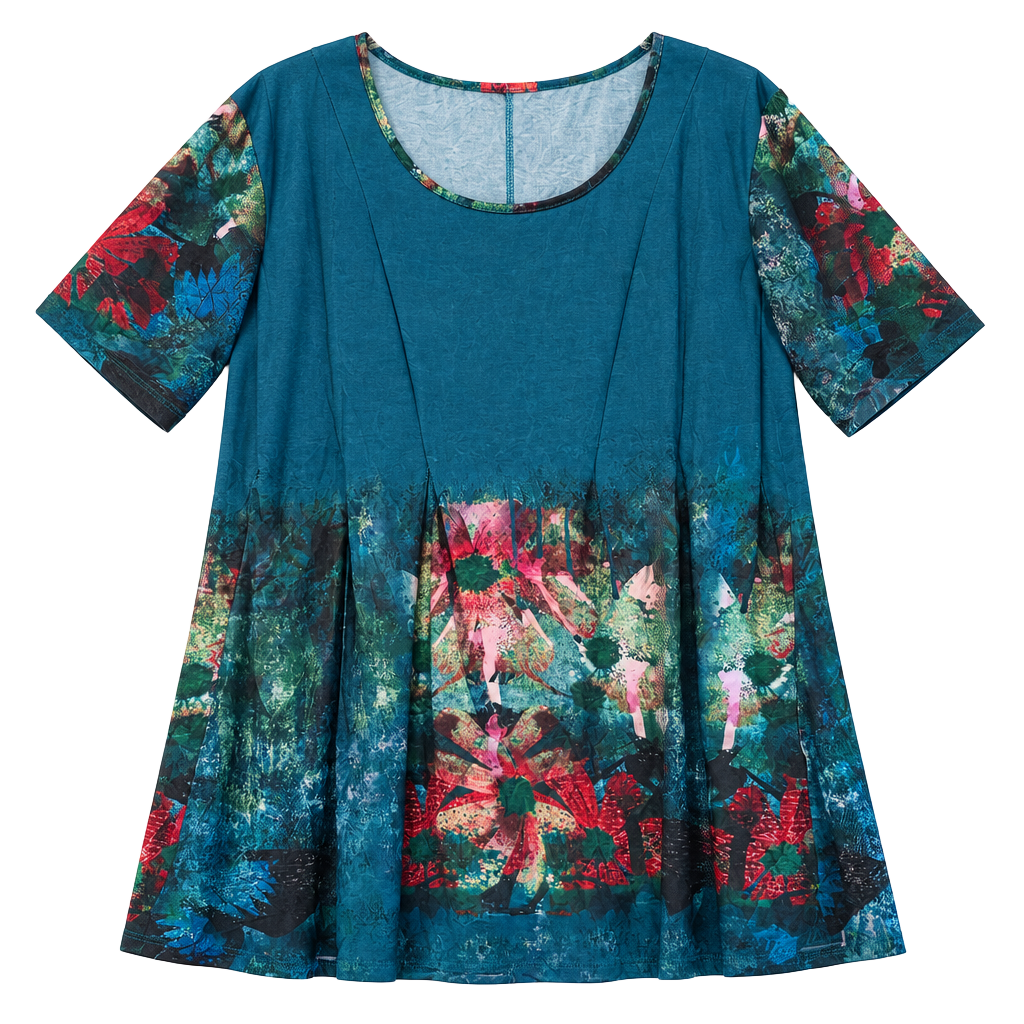 NWT Simply Aster Tunic Length Top Dress Sz 4X Blue Floral Short Sleeve 1