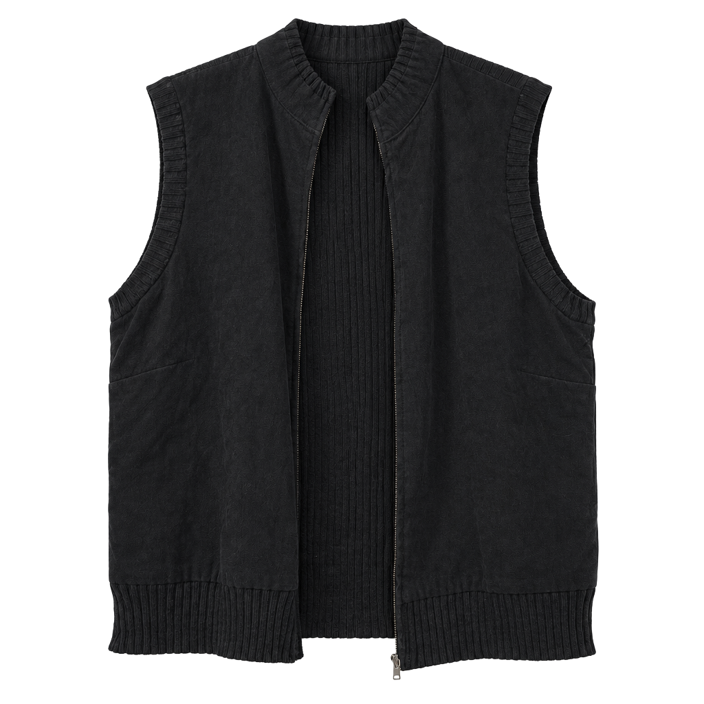Casual Corner Annex Woman Full Zip Knit Vest 3X Black Mock Neck Faux Suede 1