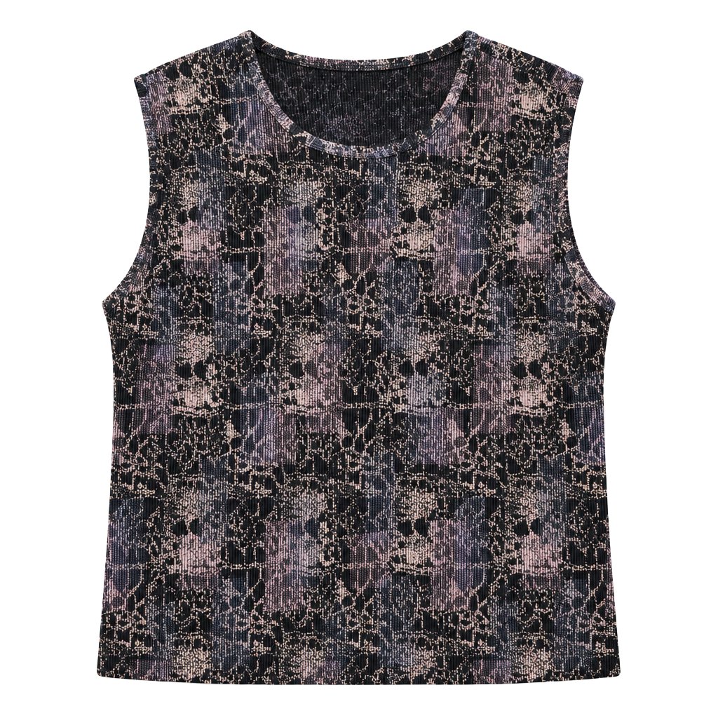 NWT Plisse Pleated Sleeveless Top Size 3X Black Beige Crinkle Polyester 1