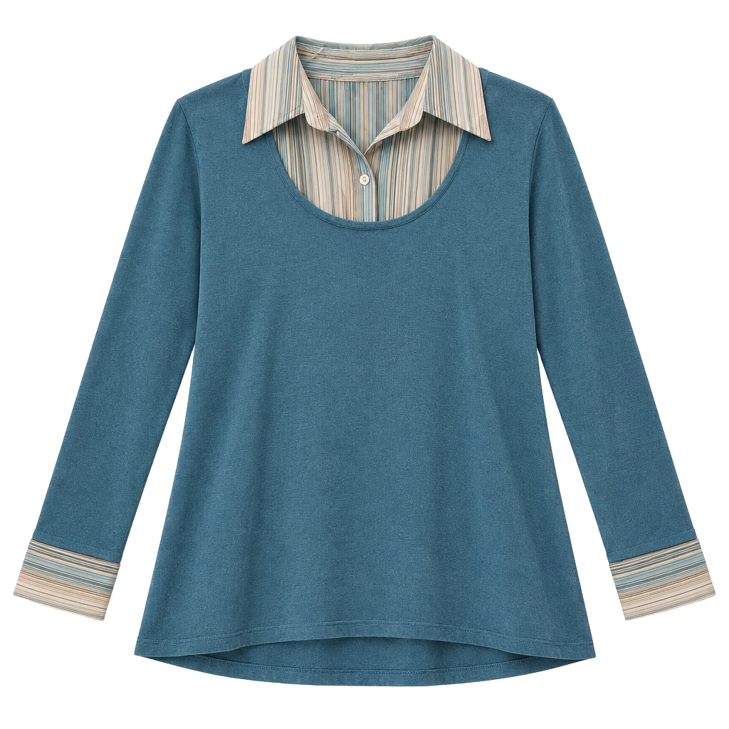 Fred David Layered Look 2fer Sweater Size 2X Blue Striped Collar Top 1
