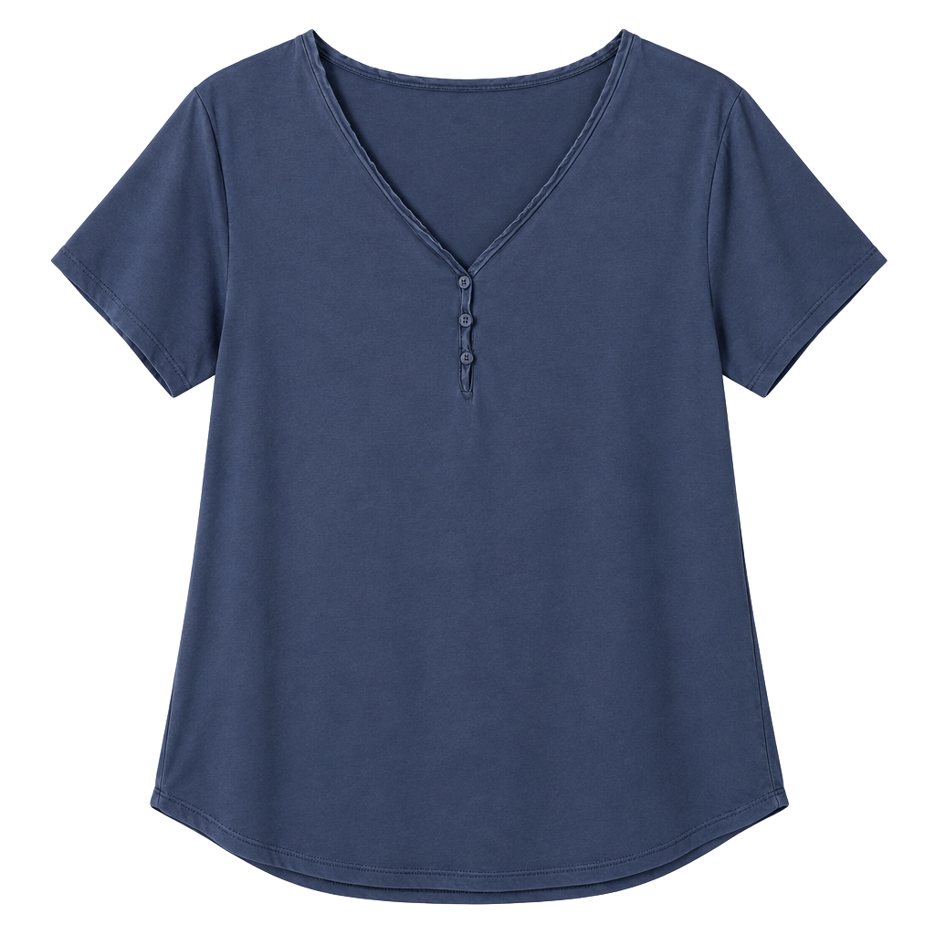 Woman Within Perfect V-Neck Shirt Size XL Steel Blue Henley Satin Trim 1