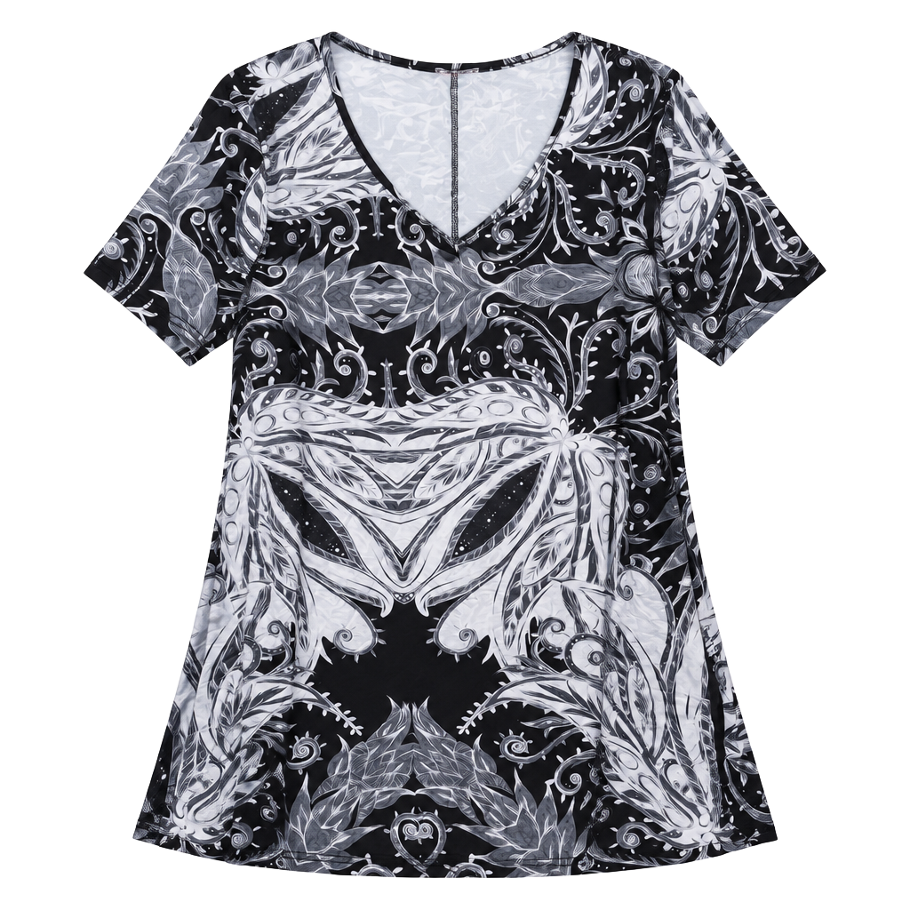NWT Simply Aster By Firmiana Tunic Top Size 3X Black White Floral Shirt Blouse 1