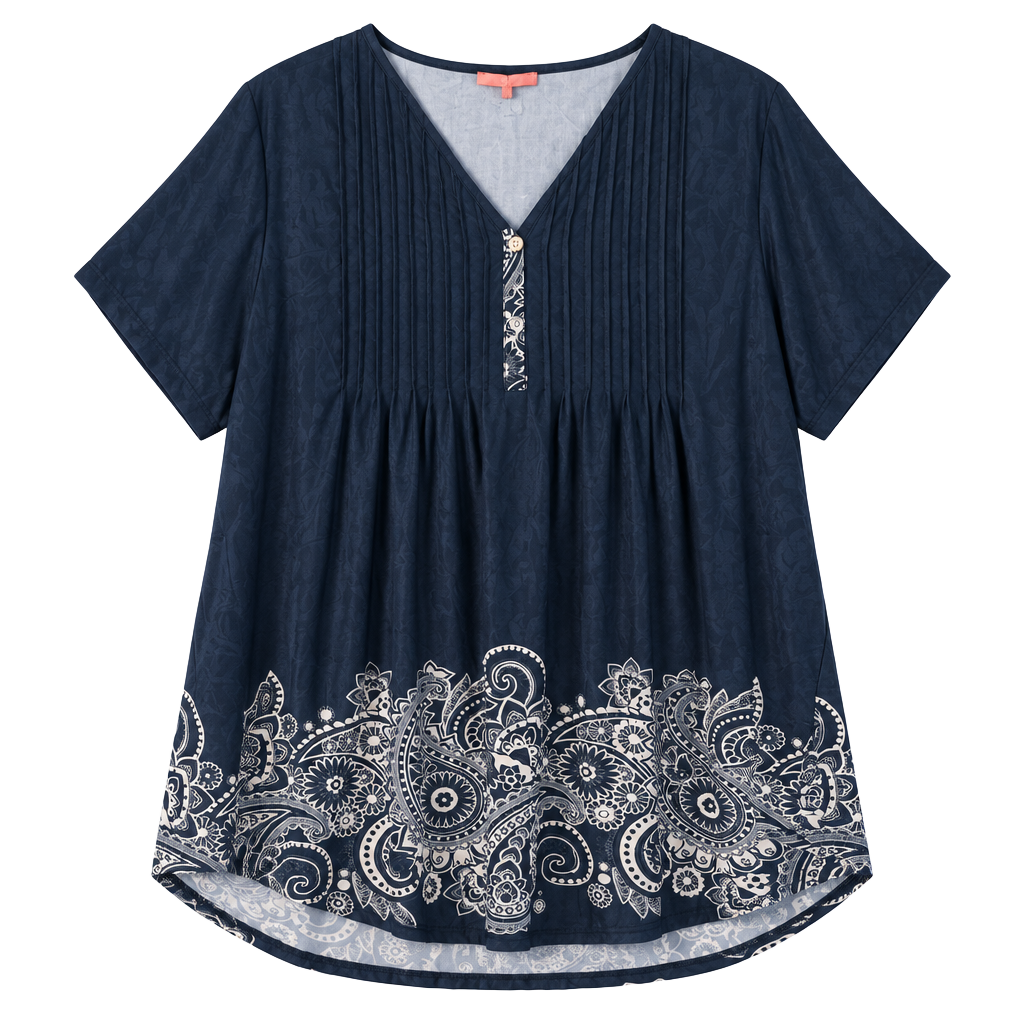 NWT Simply Aster By Firmiana Top Size 3X Blue Paisley Pleated Tunic Blouse 1