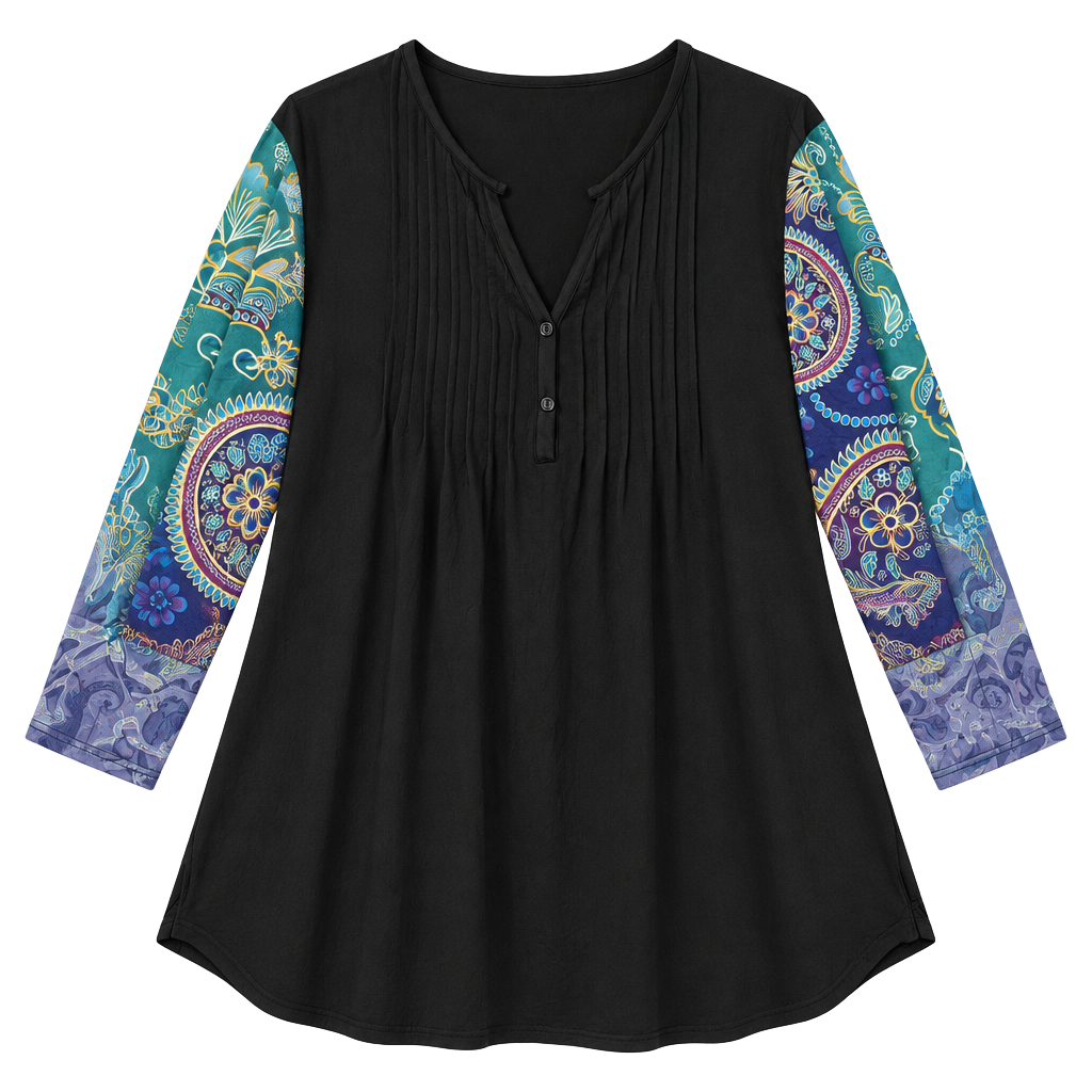 Simply Aster Tunic Top Size 4X Black Blue Paisley Print Sleeves 1