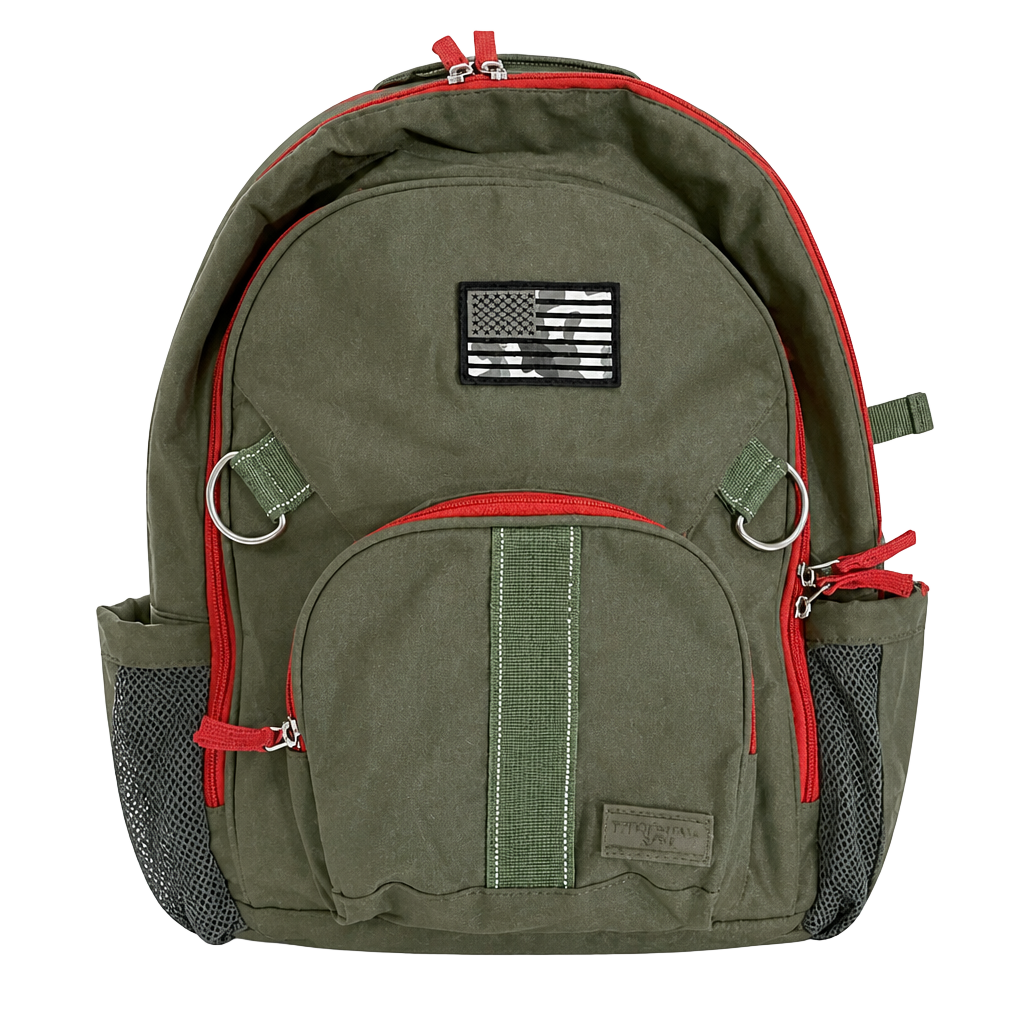 Pottery Barn Kids Riley Forest Green with Red Trim Backpack 1