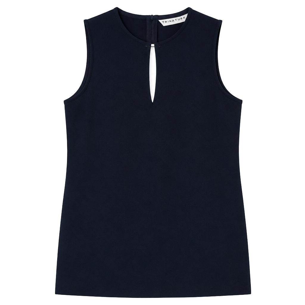 Trina Turk Navy Blue Split Neck Tank Top Blouse size 2 1
