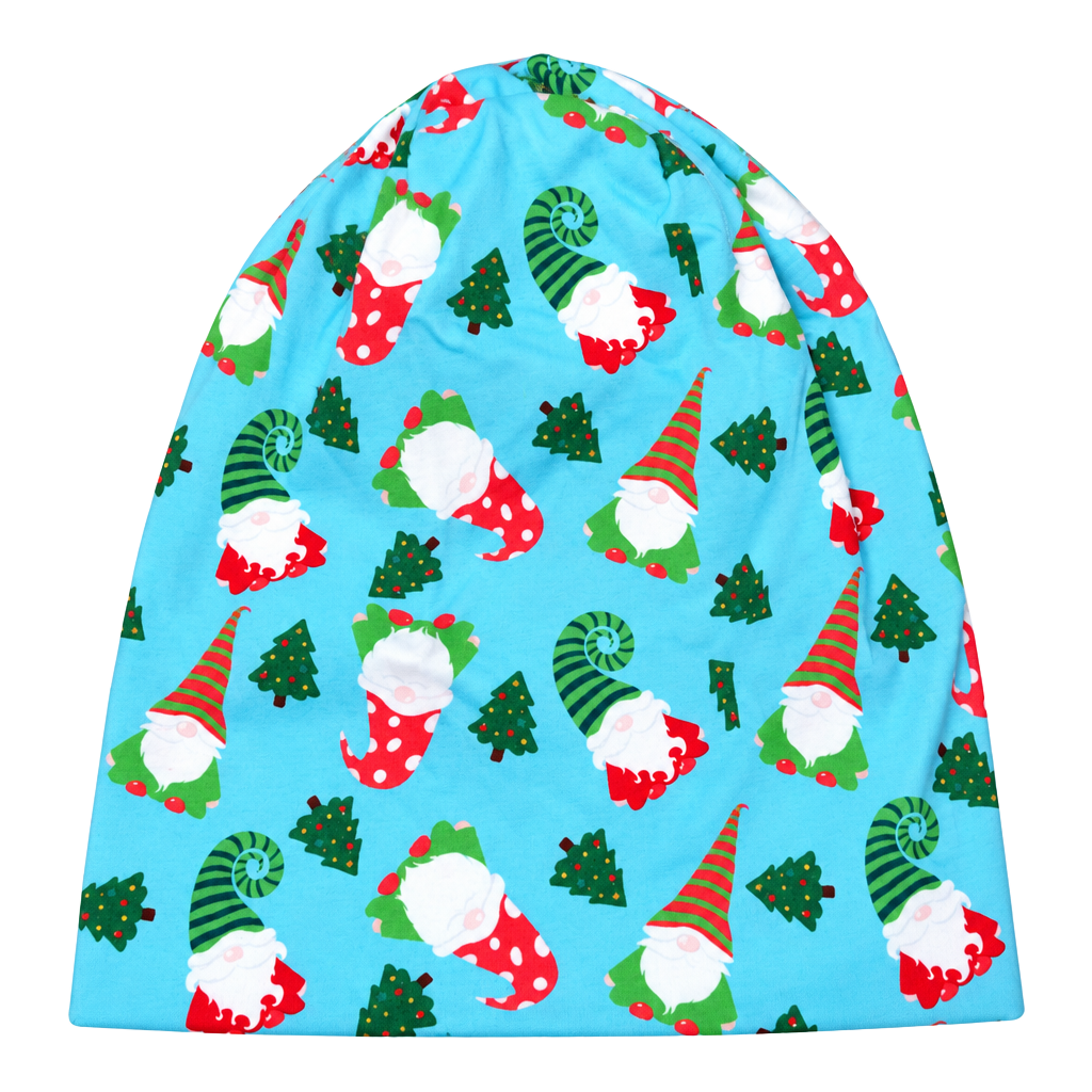 Christmas Gnome Slouchy Beanie Hat Blue Holiday Trees 1