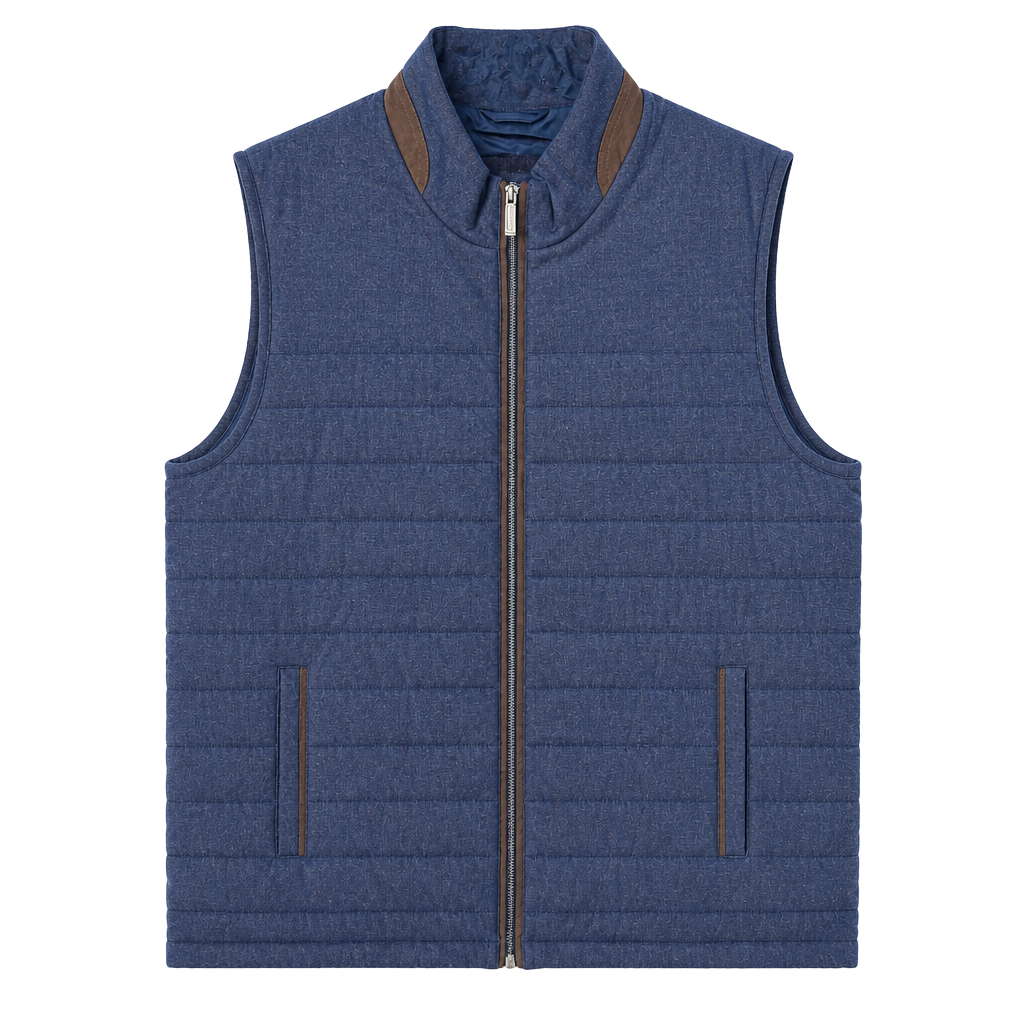 Johnston & Murphy Mens XXL Navy Quilted Full-Zip Vest with Suede Trim 1