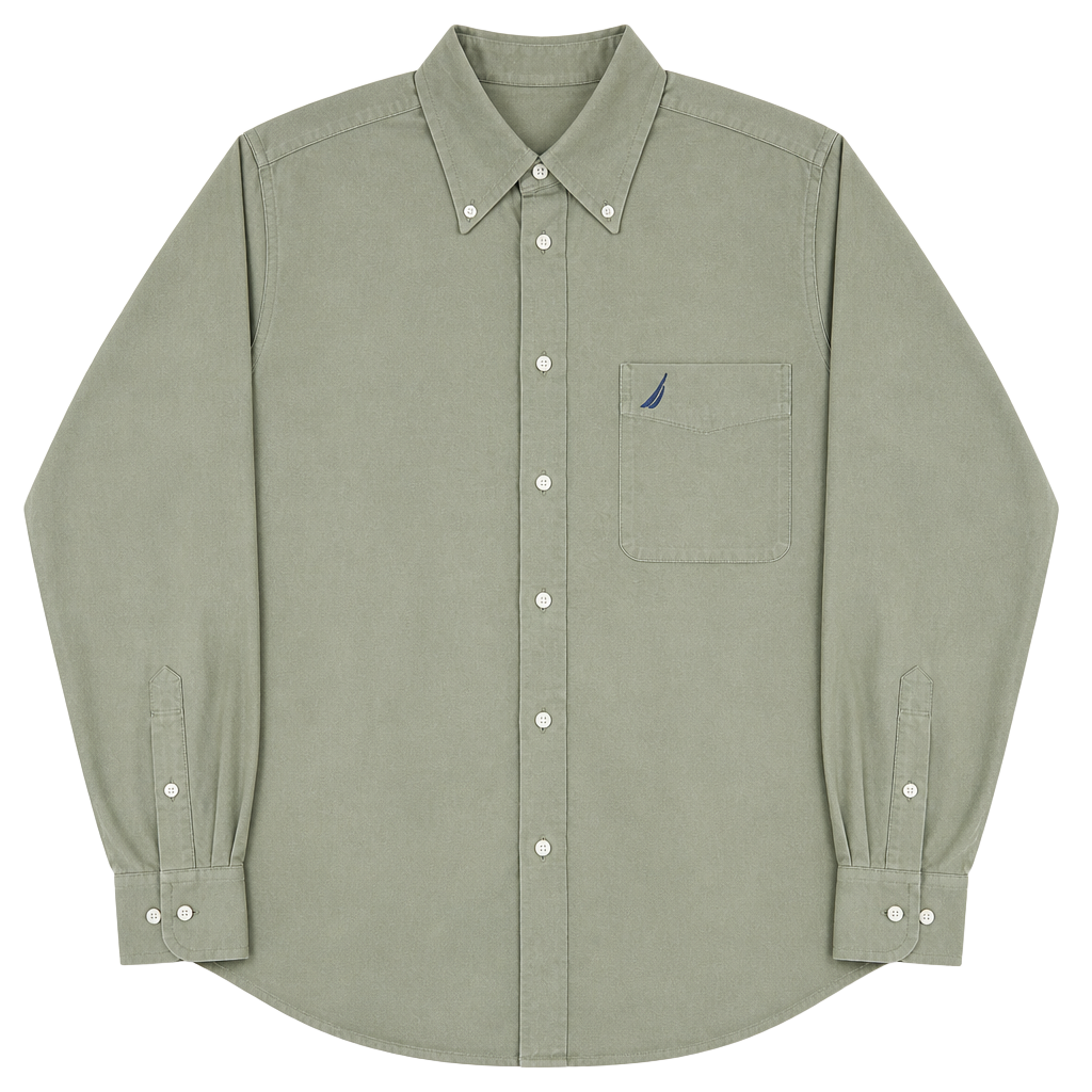 Nautica Vintage Oxford Men's Long Sleeve Button Down Shirt Green Size 15 1/2 1