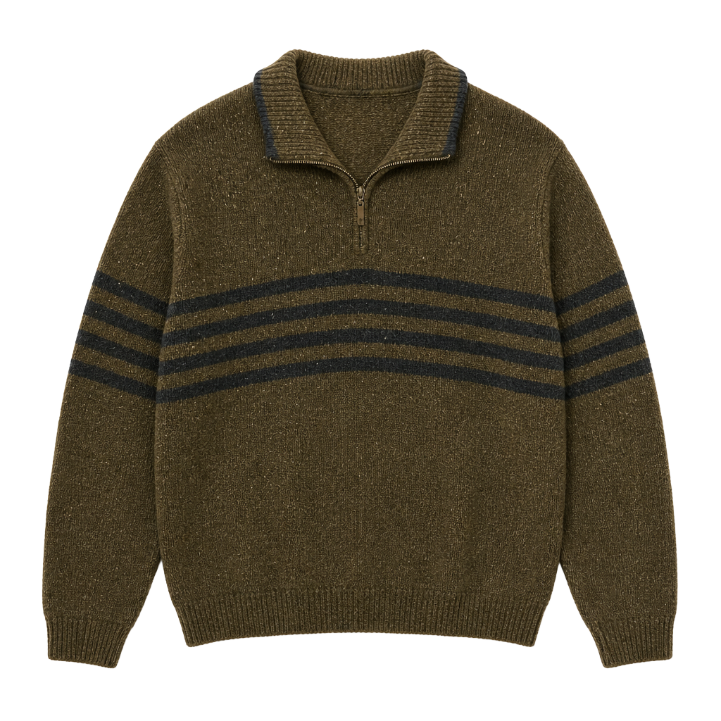 Hart Schaffner Marx HSM XXL 1/4 Zip Lambswool Blend Marled Olive Striped Sweater 1