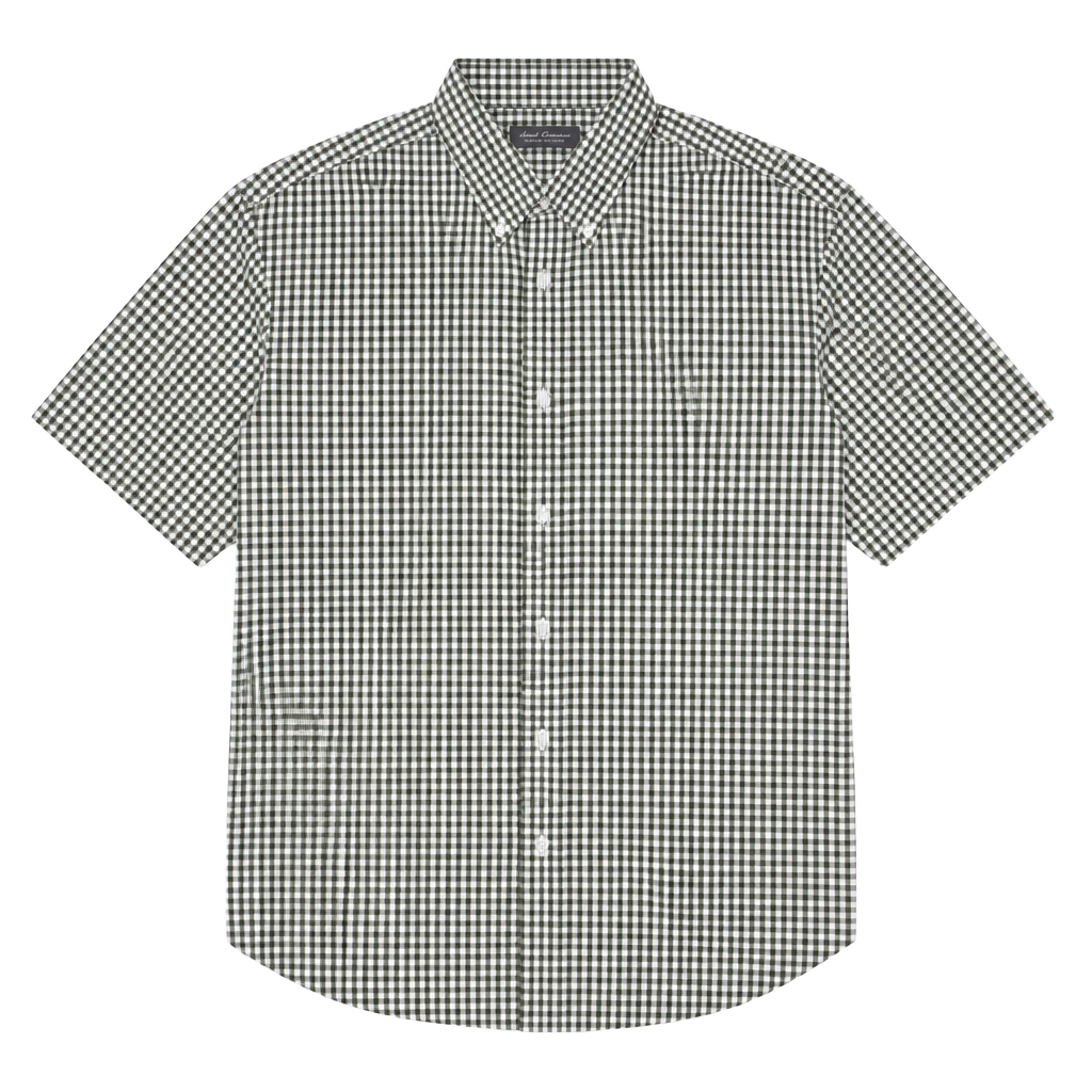 Daniel Cremieux Signature Collection Olive Green Gingham Button Down Short Sleeve Shirt Size XL 1