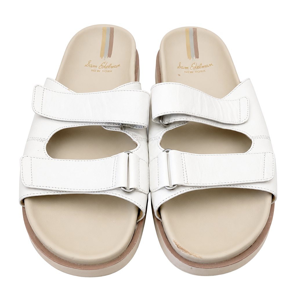 Sam Edelman Eliana White Leather Lug Sole Slide Sandals 1