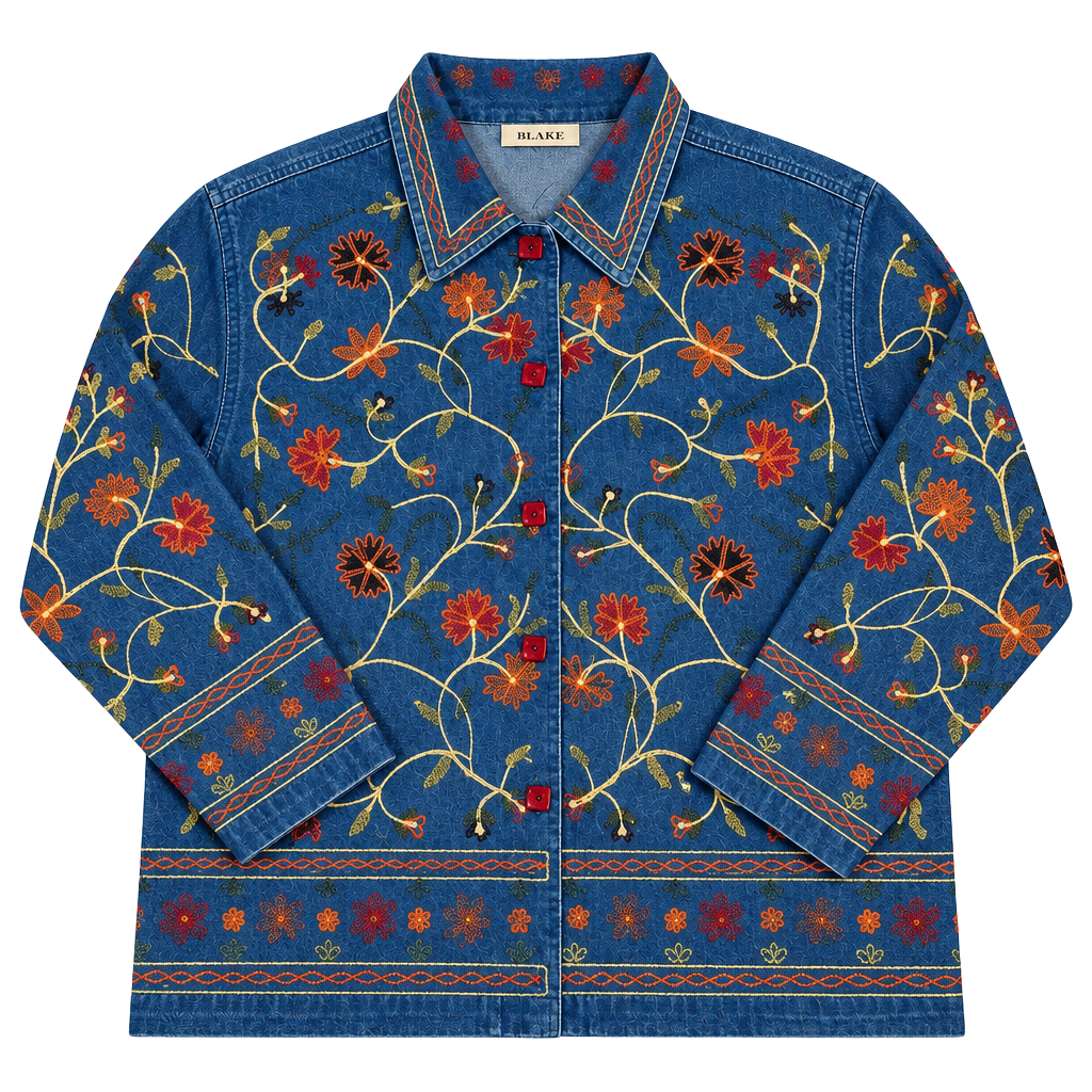 Vintage units Floral Embroidered Denim Jacket Extra Large 1