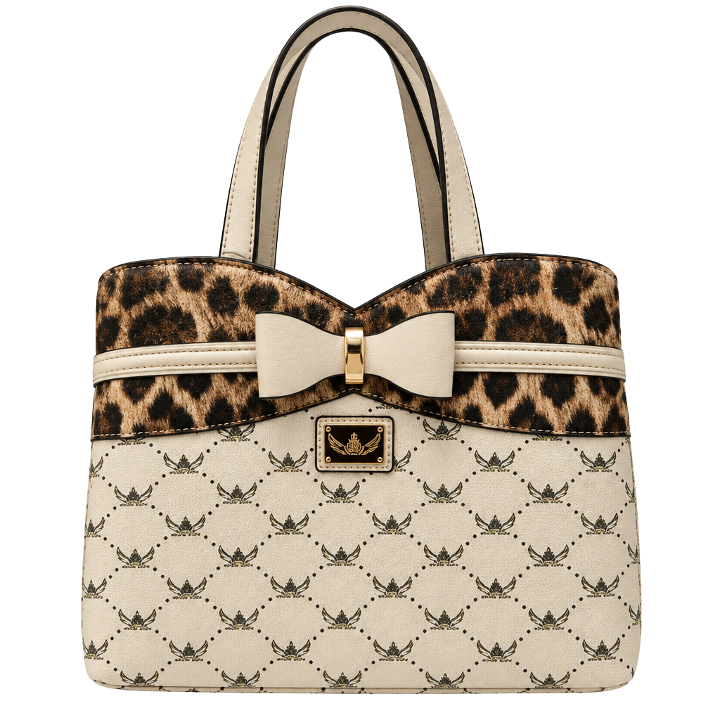 Wendy Keen Leopard Print Bow Tote Handbag Apricot 1