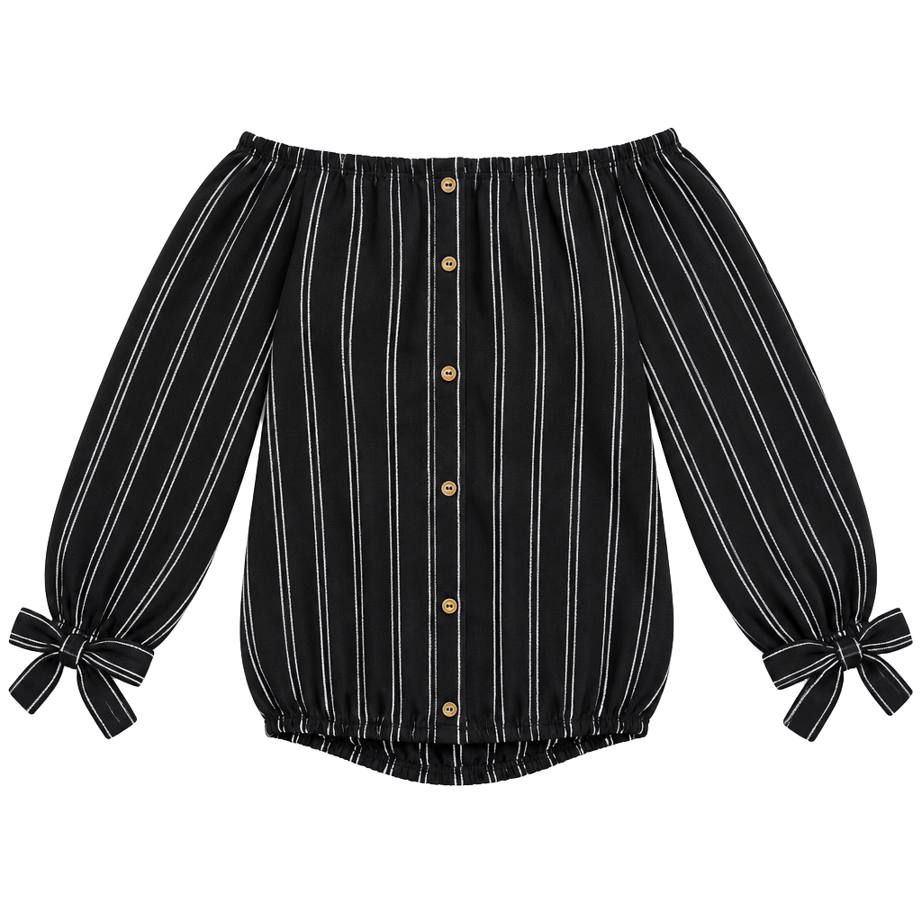 Striped Off-The-Shoulder Long Sleeve Blouse 1