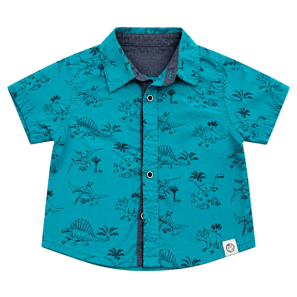 Free Planet Dinosaur Button-Down Shirt Size 24M Teal 1