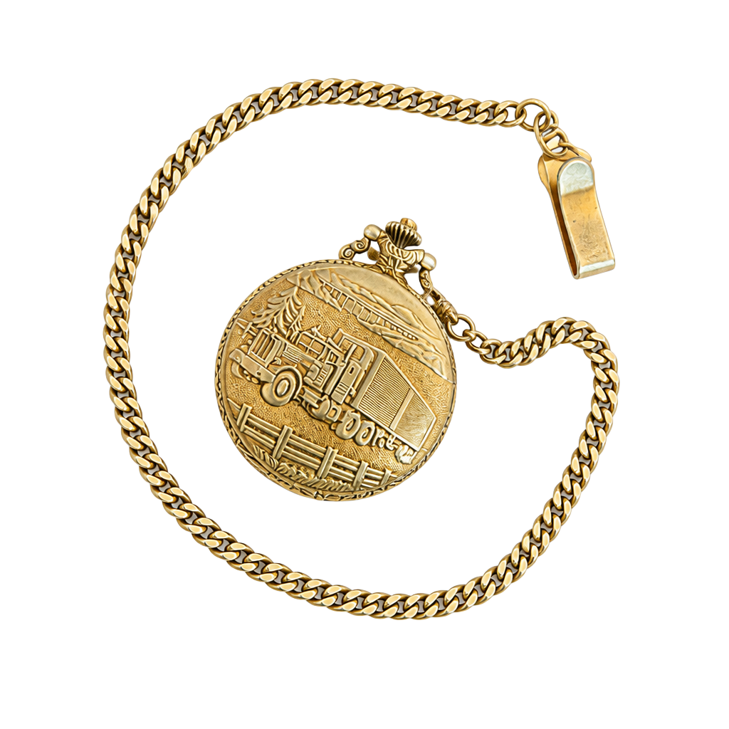 Galaxie by Elgin Quartz Pocket Watch with Steam Locomotive Train Design and Chain 1