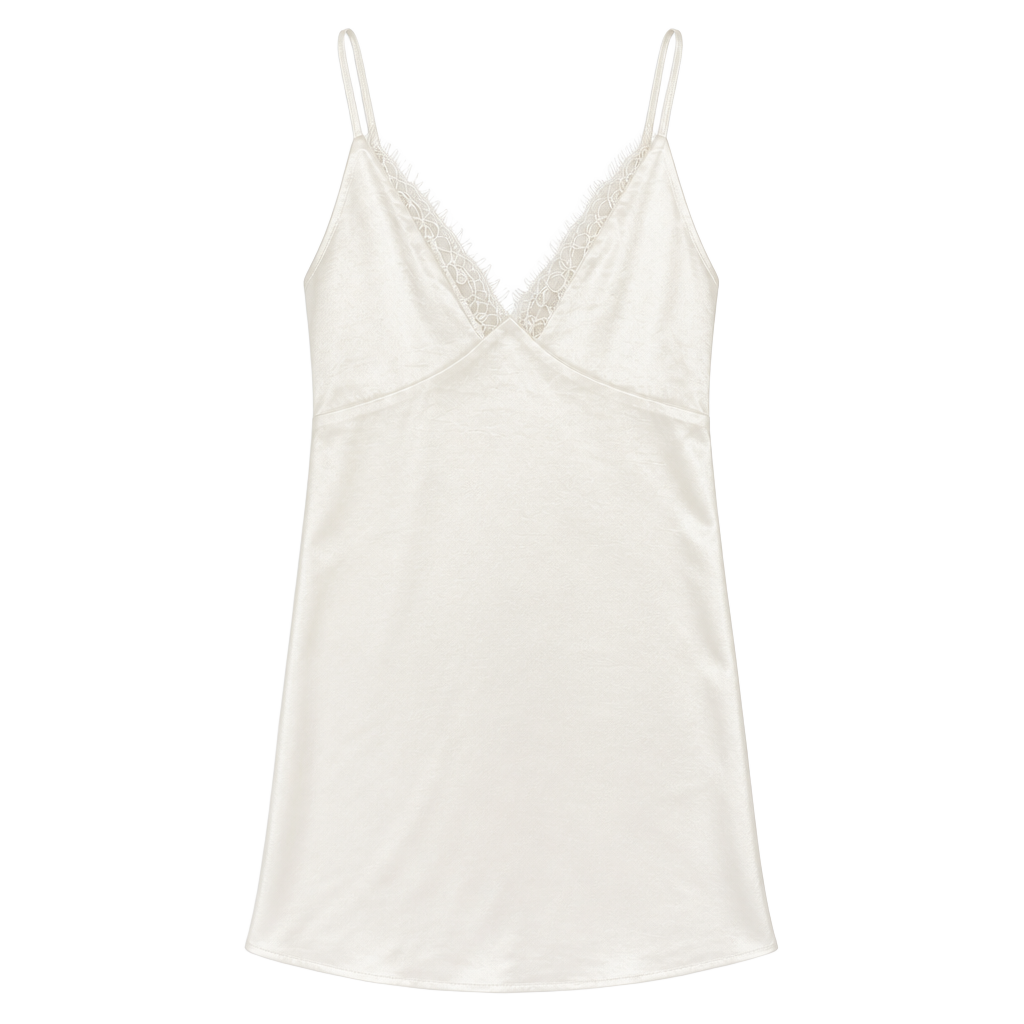 Satin Slip Dress Size XS White Lace Trim V-Neck Bow Back 1