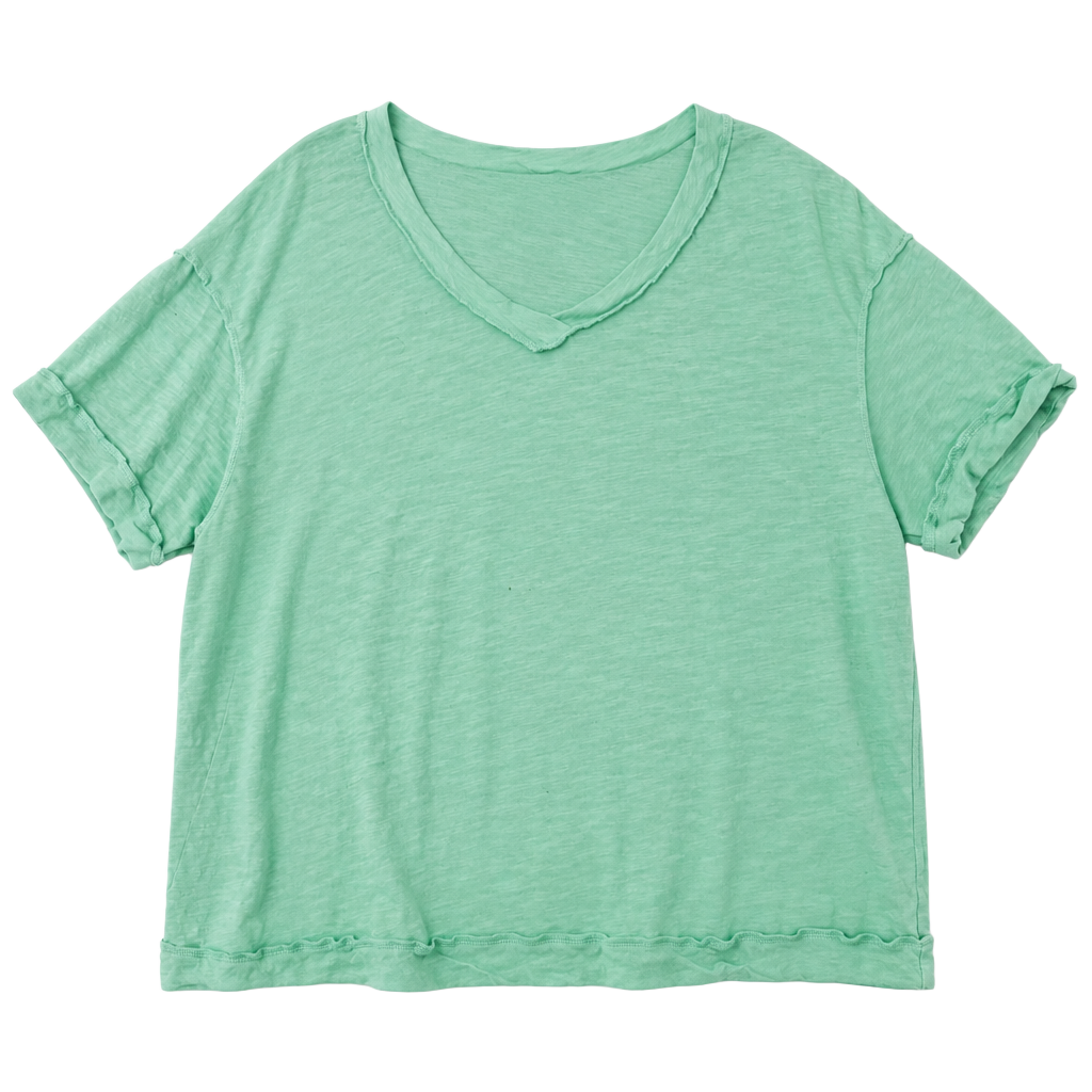 Andree By Unit V-Neck Raw Hem Short Sleeve T-Shirt Size 1X Mint Green 1