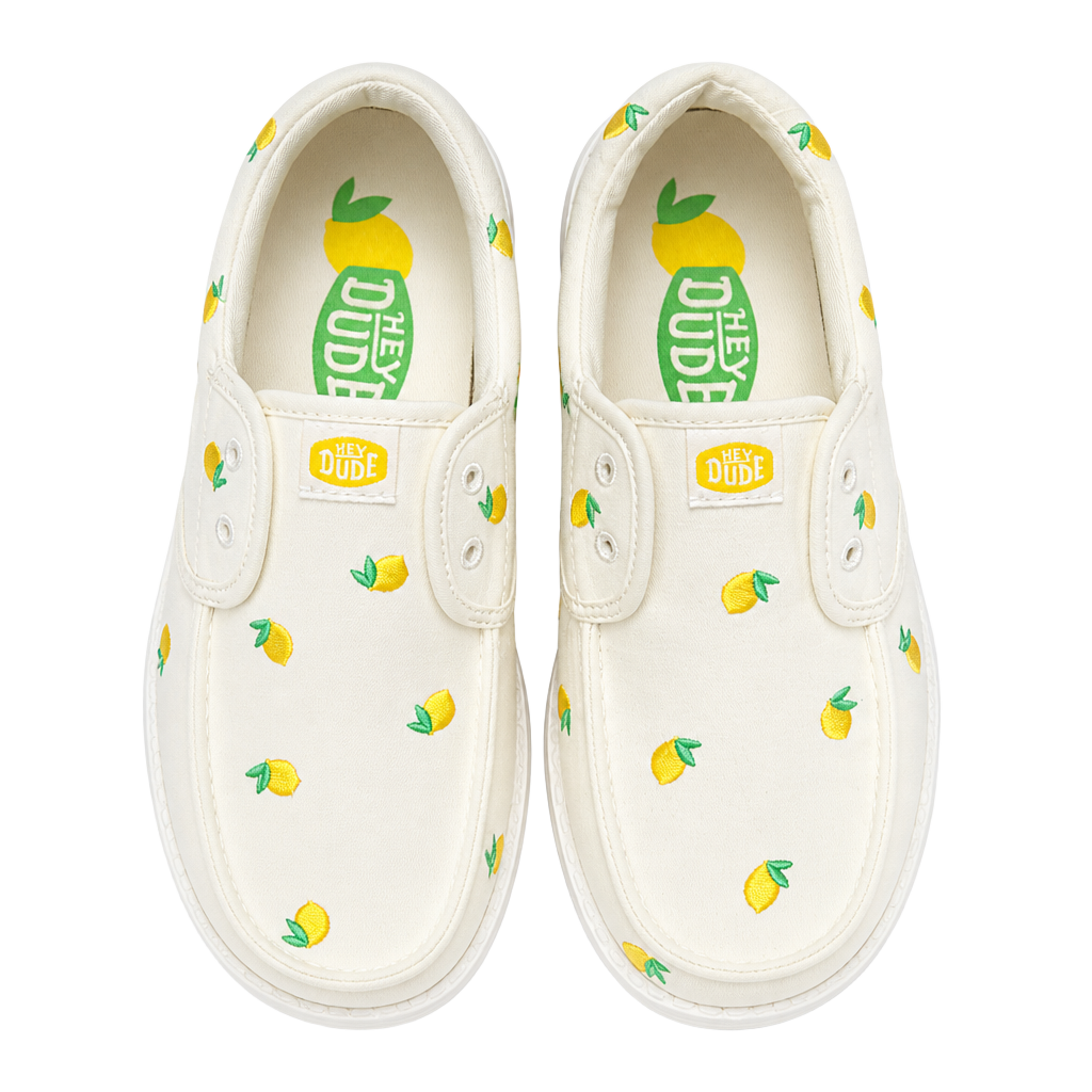 Hey Dude Wendy Cru Embroidered Size 9 White Lemon Slip On Shoes 1