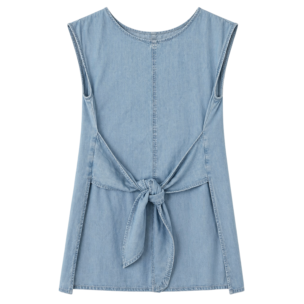 Forever 21 Contemporary Denim Mini Dress Size XL Tie Front Chambray 1