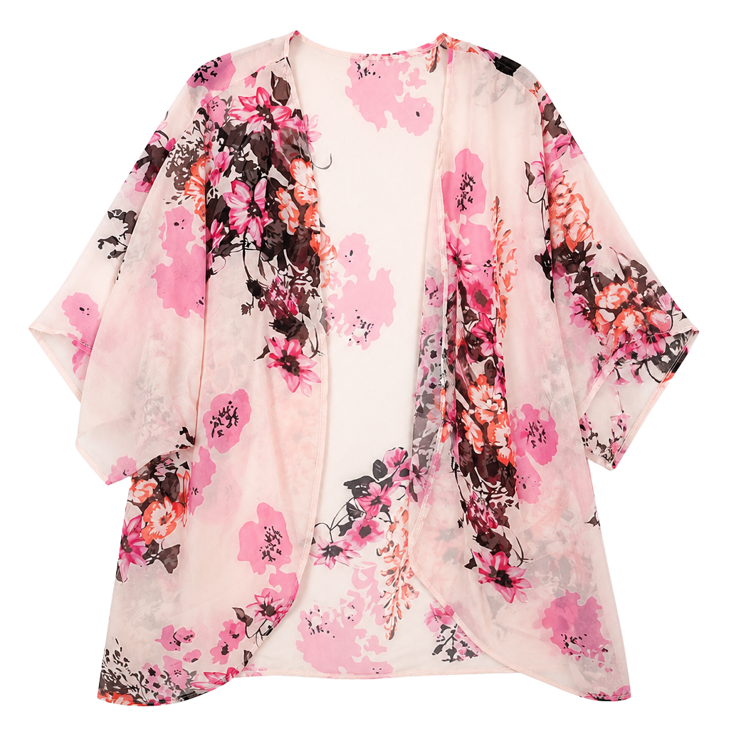 Unbranded Floral Kimono Cardigan Size XXL Pink Chiffon Beach Cover Up 1
