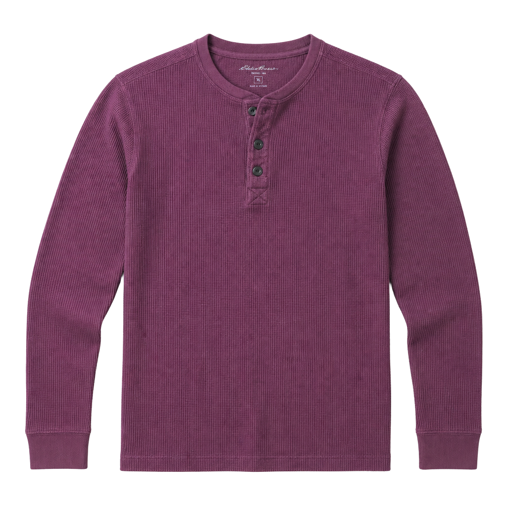 Eddie Bauer Men's Burgundy Waffle Knit Long Sleeve Thermal Henley 1
