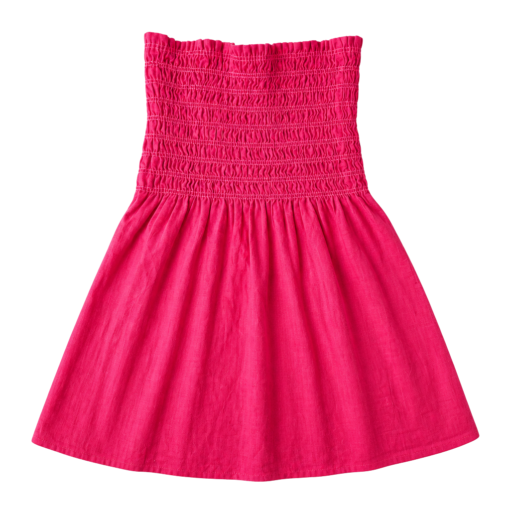 Frenz 100% Handkerchief Linen Smocked Tube Mini Dress, Fuchsia, Size M 1