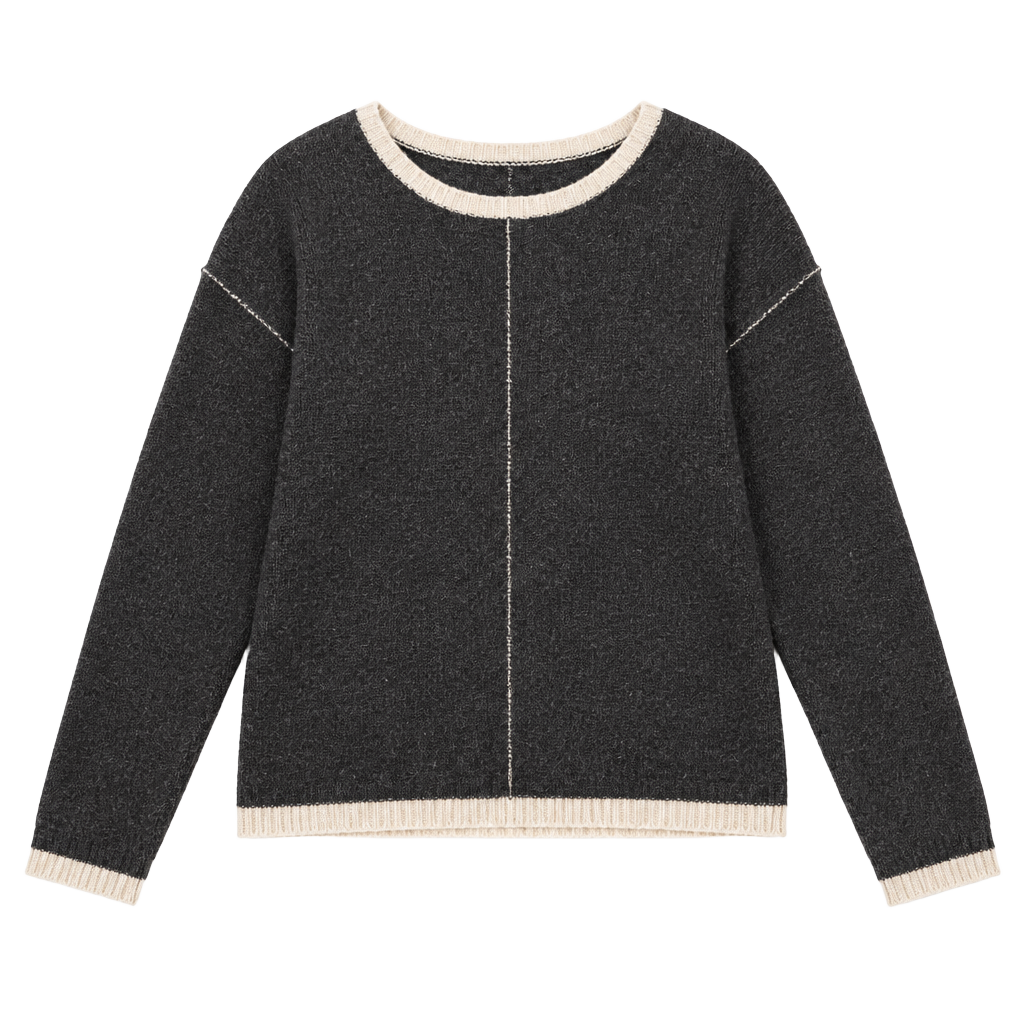 Rebecca Taylor Cashmere Sweater Gray with Cream Pink Contrast Trim XS Chic 1