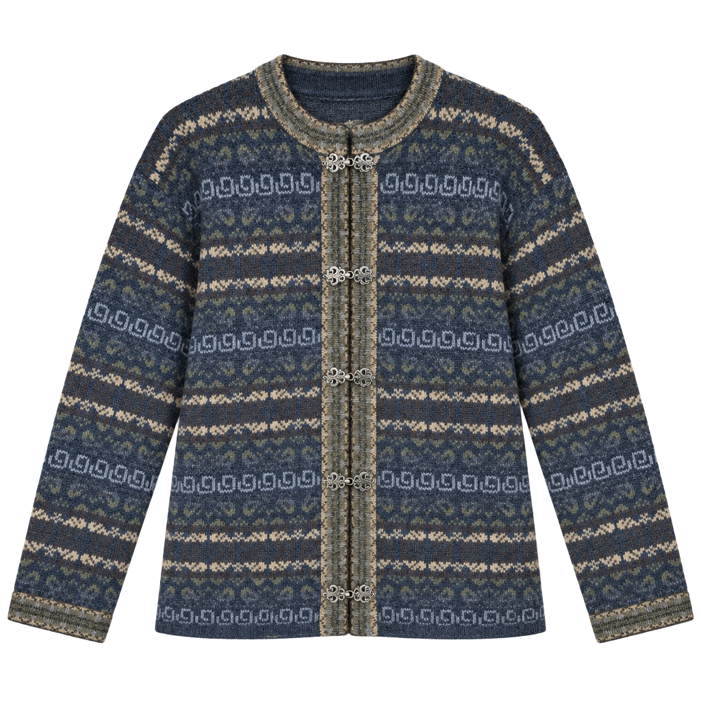 Eagle's Eye 100% Wool Nordic Cardigan with Pewter Clasps XL Vintage Cottagecore 1