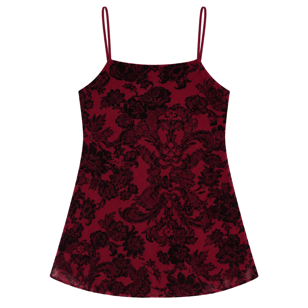 Moon River Burgundy & Black Floral Flocked Velvet Cami Tank Top Medium Chic 1