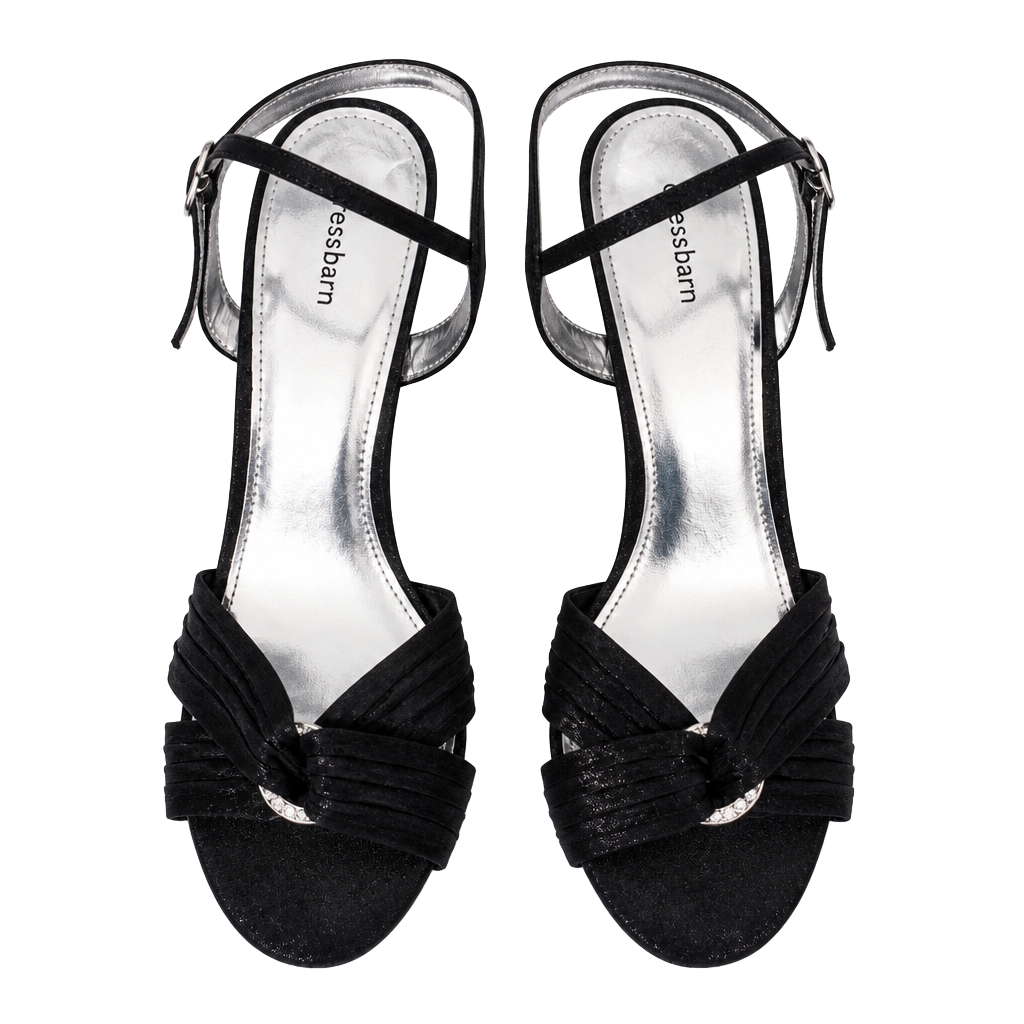 Dressbarn Black Satin Ankle Strap Heels with Rhinestone 9 1