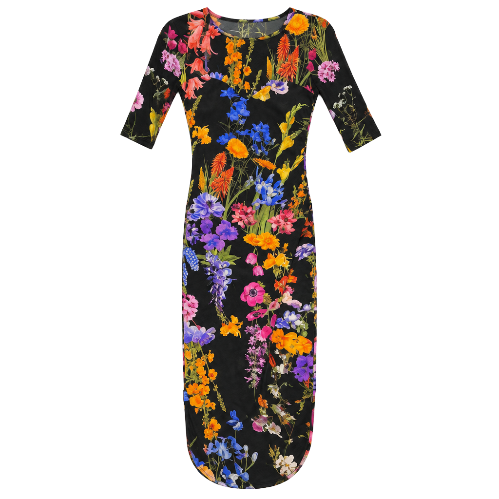Fuzzi Ruched Floral-Print Bodycon Tulle Dress Size S Black
Italian made 1