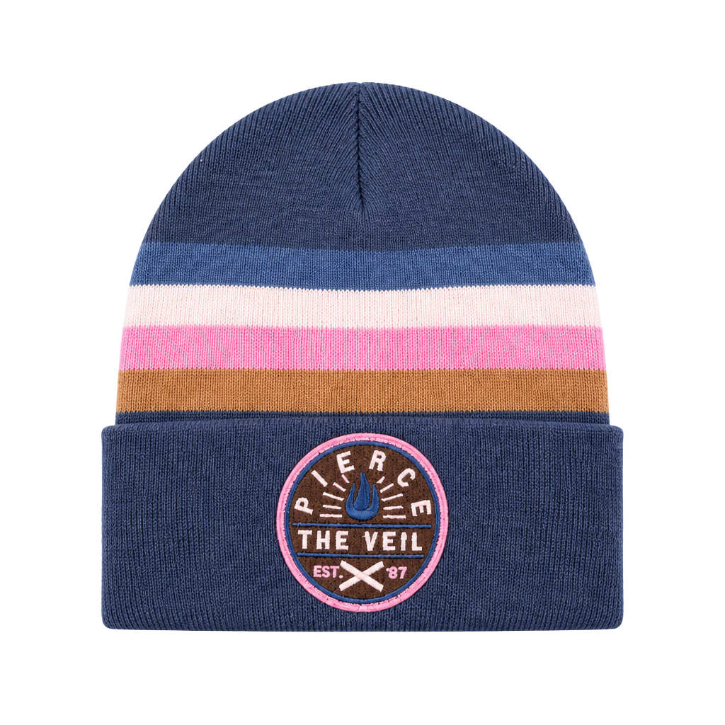Pierce The Veil Striped Cuff Beanie Blue Pink 1