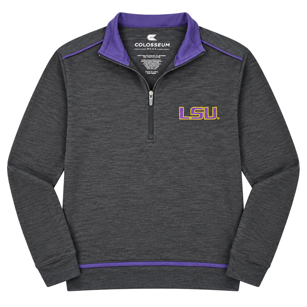 Colosseum LSU Tigers Men's Charcoal Heather 1/4-Zip Pullover Jacket Size L 1