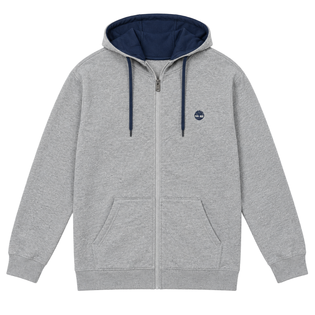 Timberland Full Zip Hoodie Size L Gray Blue Lined Sweatshirt 1