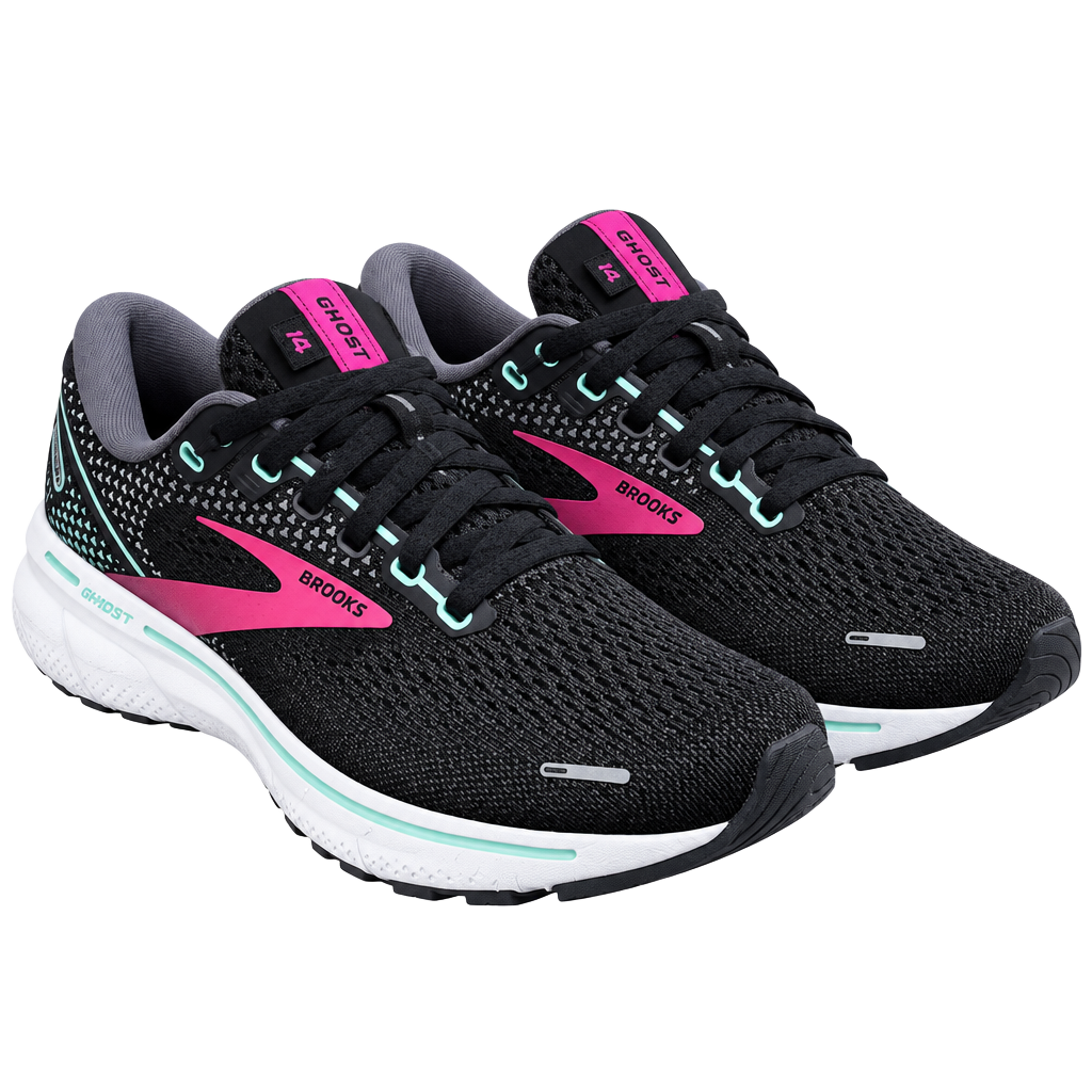 Brooks Ghost 14 Black Pink Mint Running Shoes Size 7 M 1