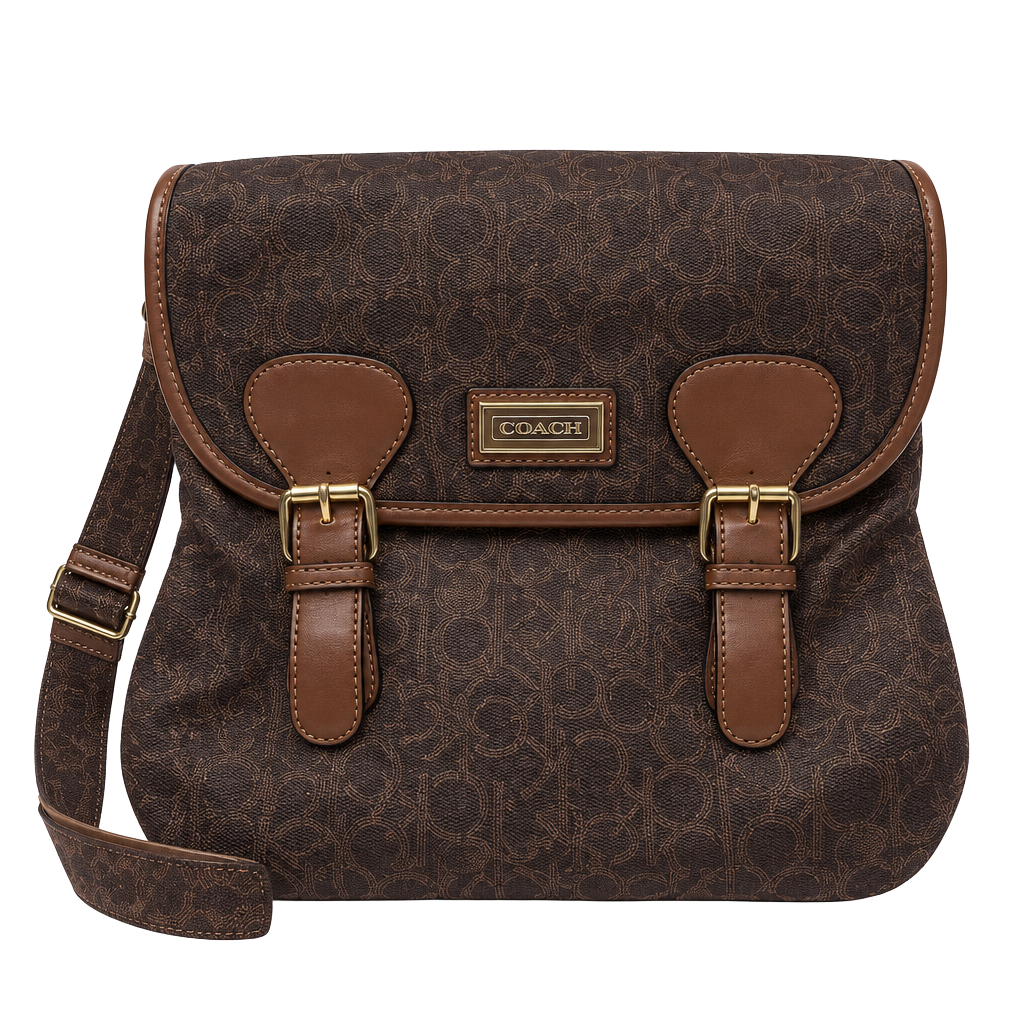 Calvin Klein Signature Monogram Shoulder Bag ā Brown & Tan ā Gold Hardware 1