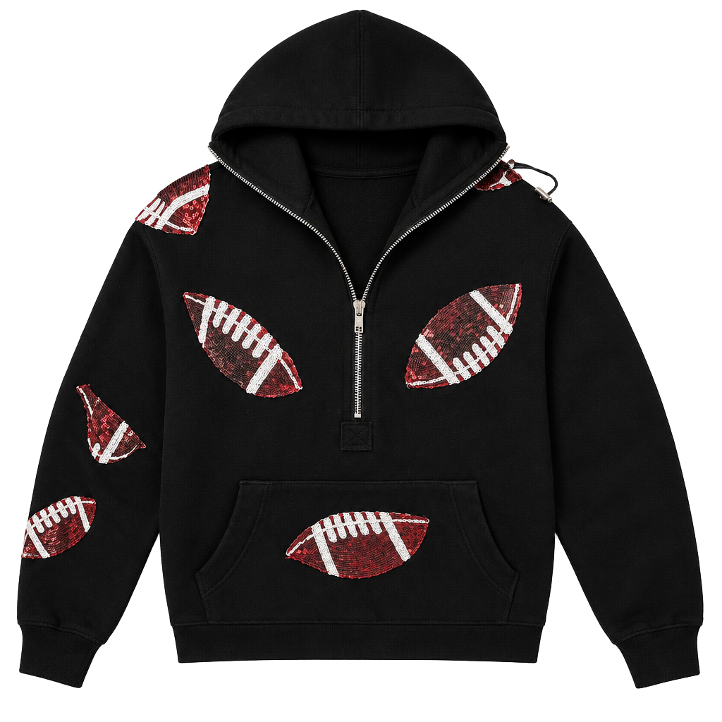 Boutique Sequin Football Hoodie Black 1