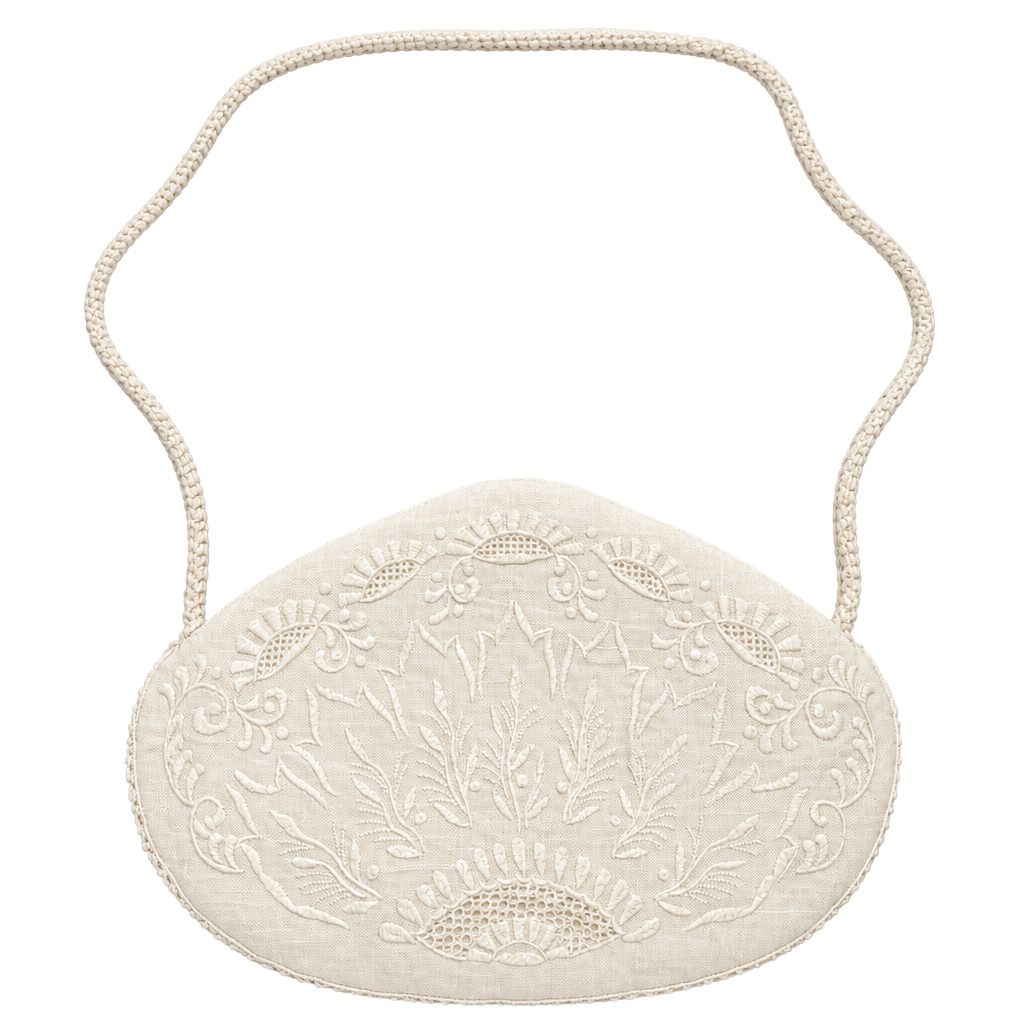 Vintage Handcrafted White Embroidered Linen Crossbody Bag Purse 1