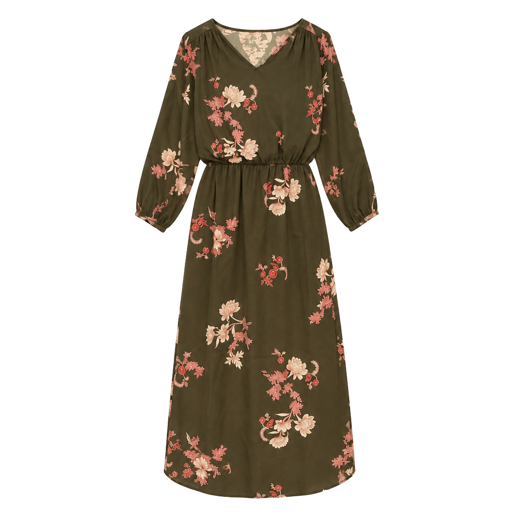 NWT Fraiche by J Yoko Blouson Dress Large Floral Midi Dress Long Sleeve Pockets 1