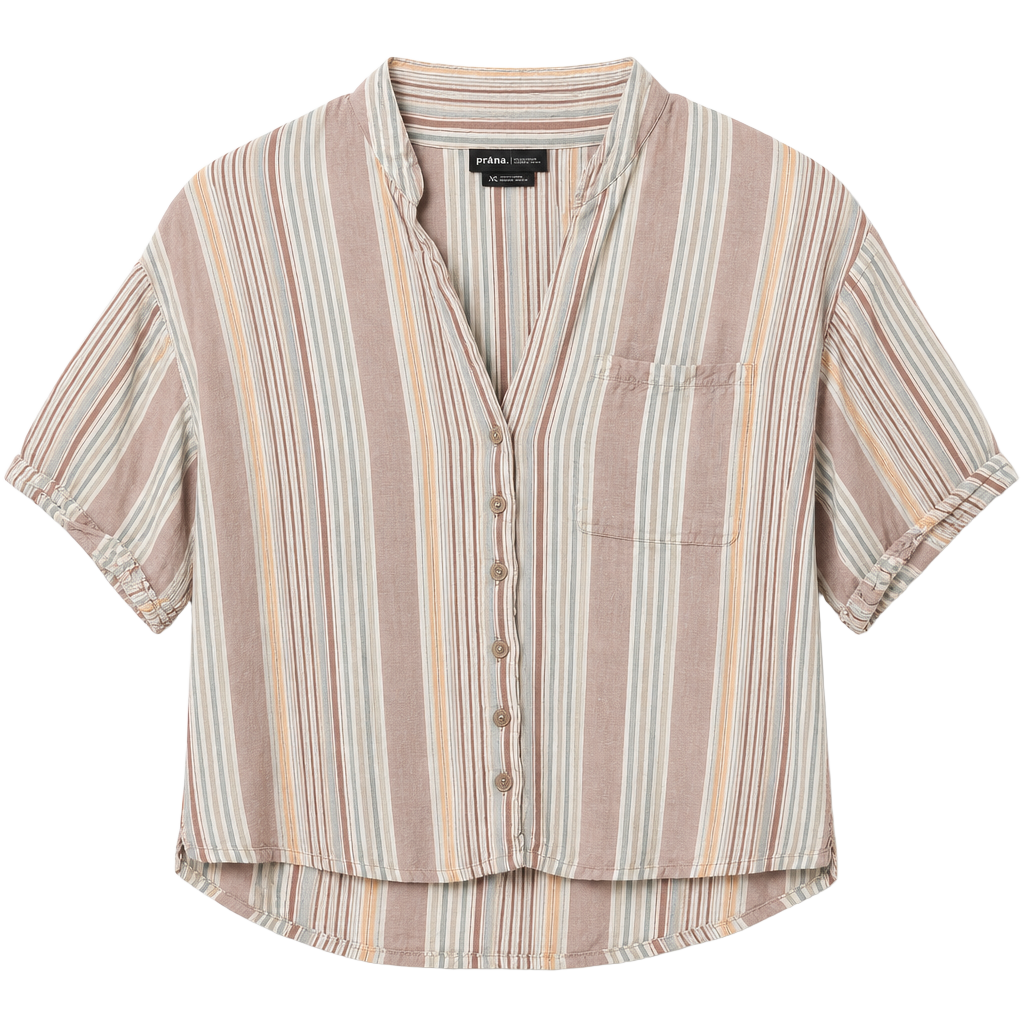 Prana Striped Button Down Shirt Size XS Multicolor Short Sleeve Blouse 1