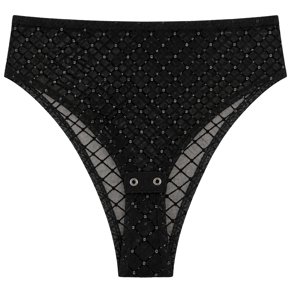 Windsor Black Mesh Long Sleeve Bodysuit with Silver Glitter 1