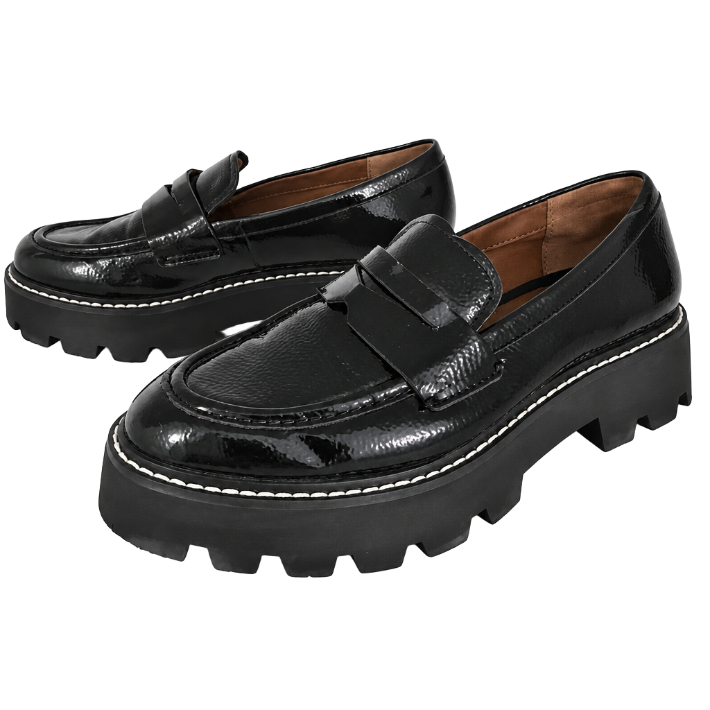 Franco Sarto Baylin Black Patent Lug Sole Penny Loafers Size 6 NWOT 1