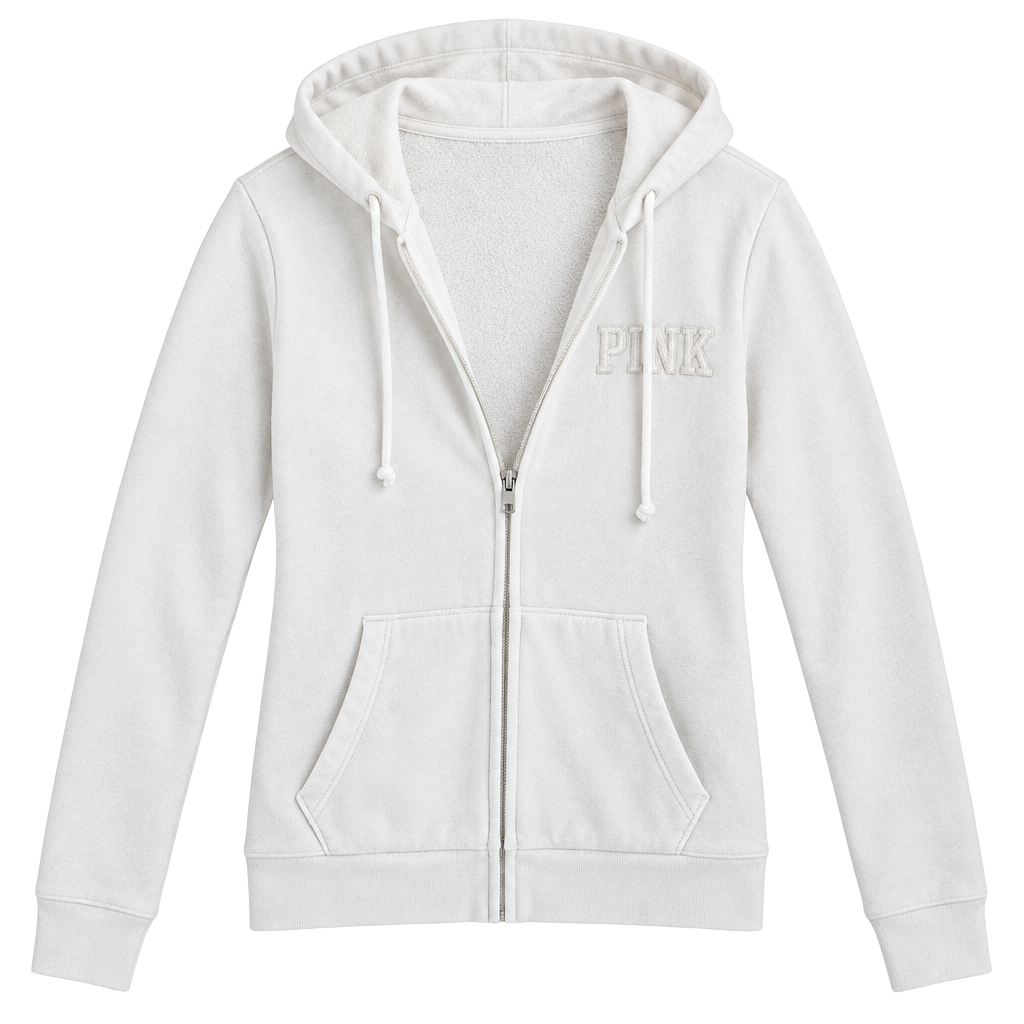 Victoria’s Secret PINK White Zip Hoodie | Love Pink Logo | Size Small 1