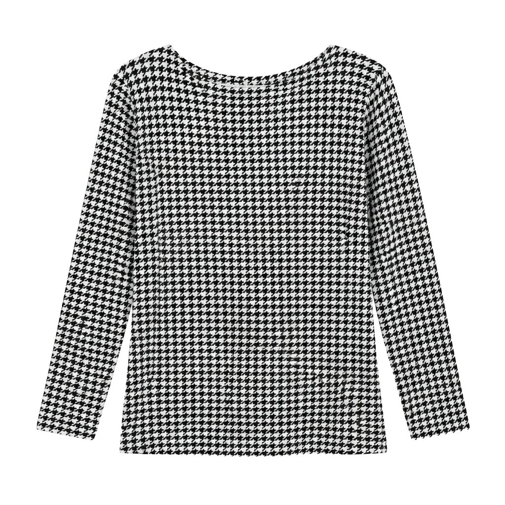 Wearever Collection Black White Houndstooth Long Sleeve Top Size Small 1