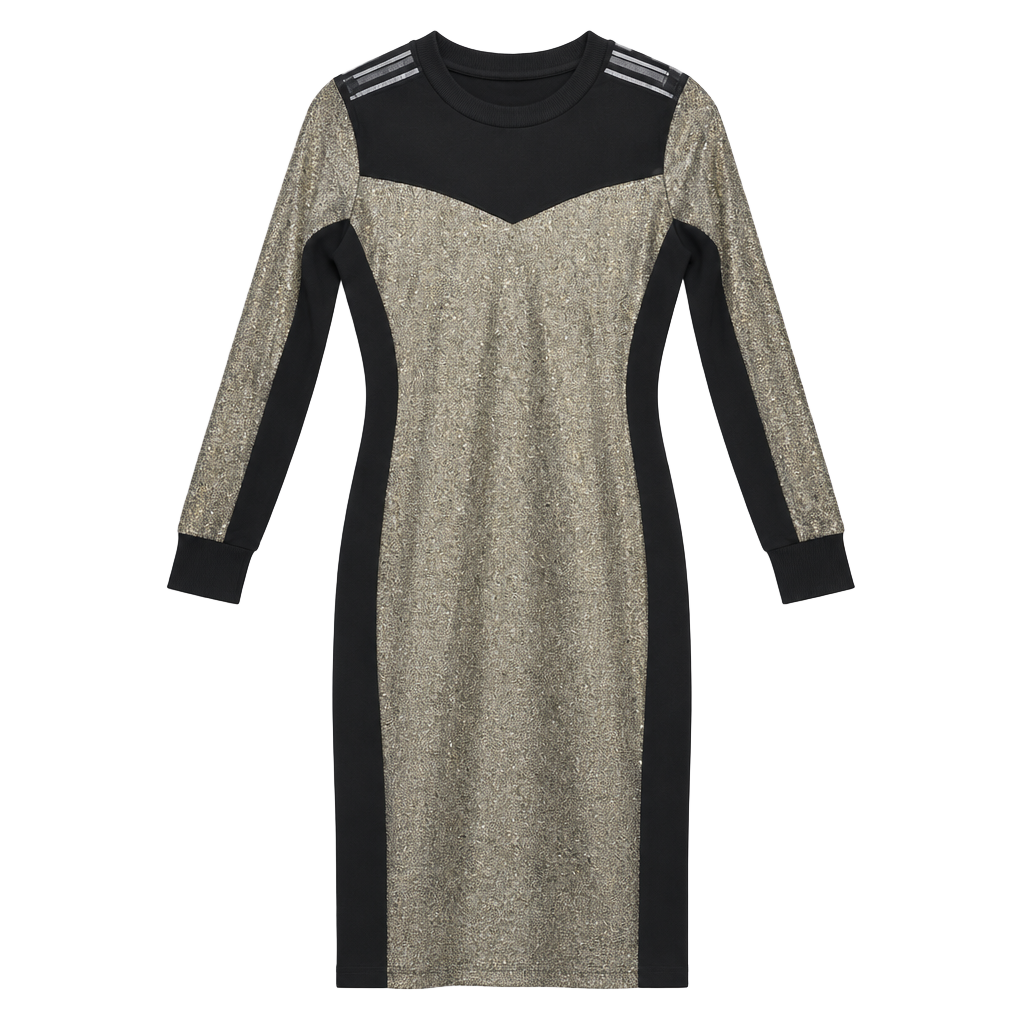 Gold & Black Metallic Bodycon Dress Long Sleeve Size M Lined Party Cocktail 1