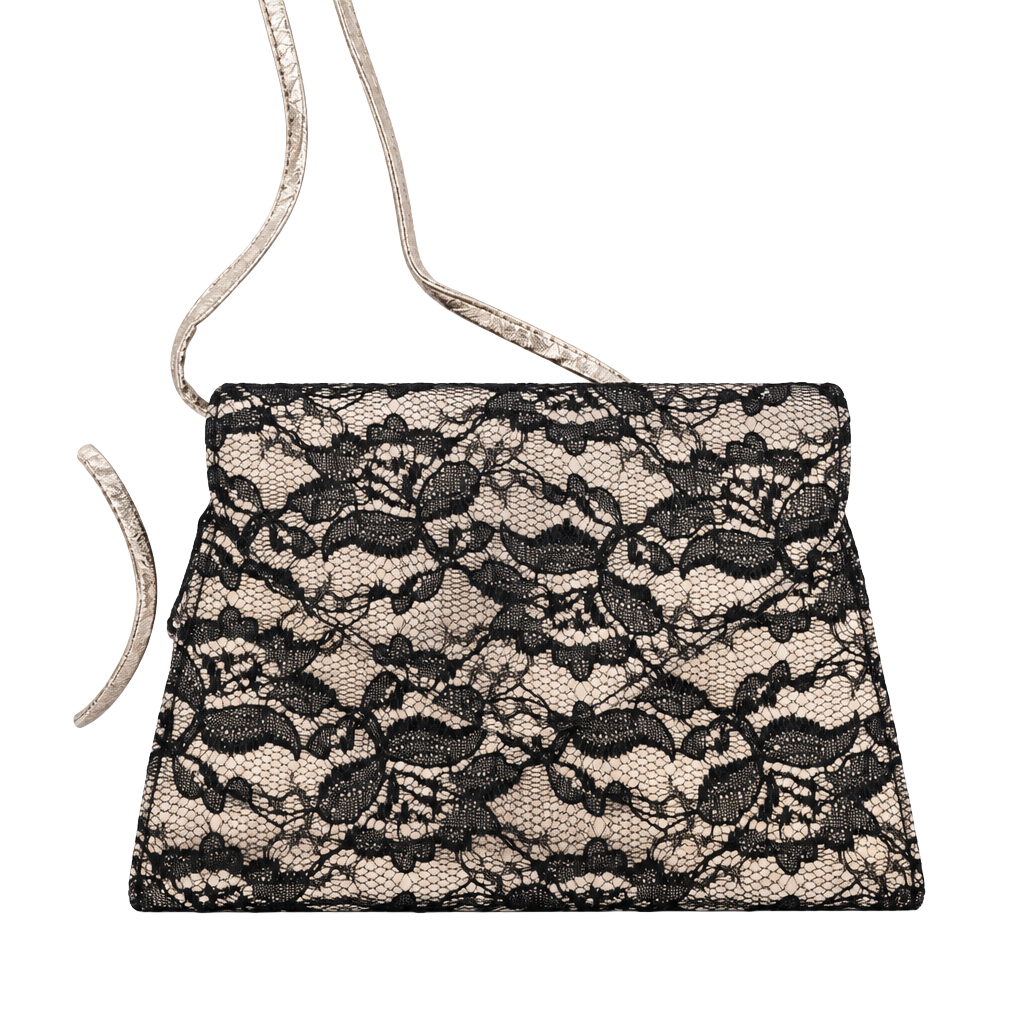 Neiman Marcus Black & Gold Lace Overlay Evening Clutch Crossbody Bag 1