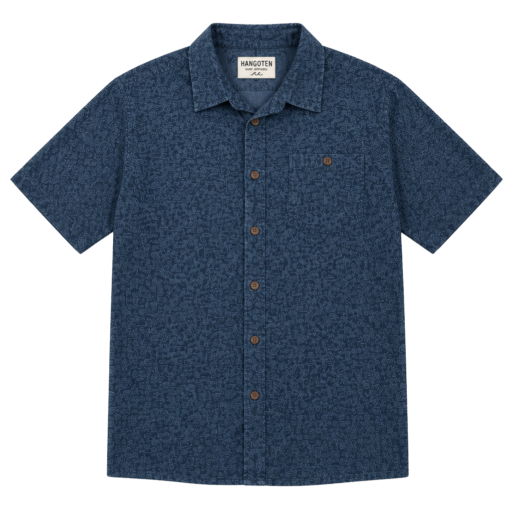 Hang Ten Men’s Blue Linen Cotton Short Sleeve Button-Up Shirt Size Medium 1